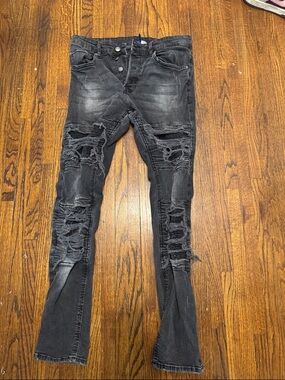 Ribbed Black Skinny Ripped Jeans